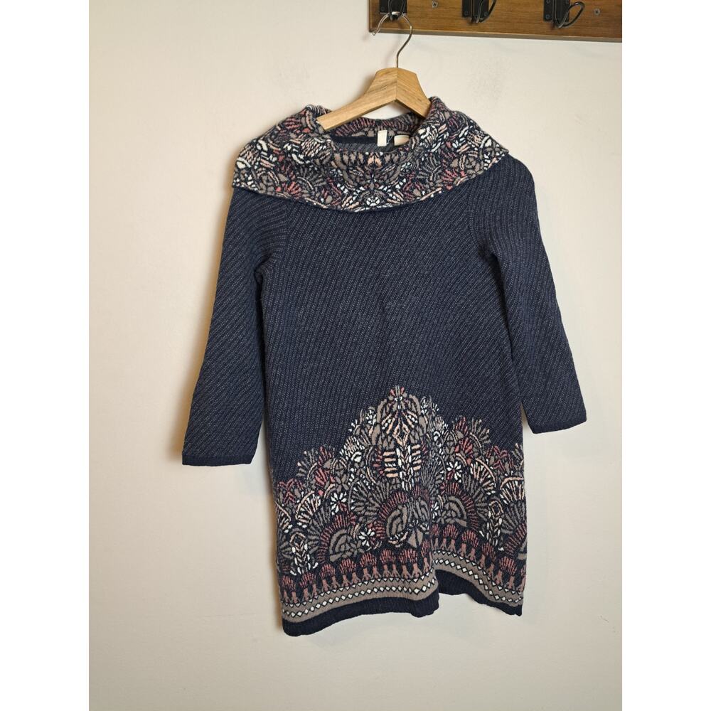 MOTH Anthro Sweater Dress Size Small Imperial Garden Tunic Cowl Neck - Picture 2 of 6